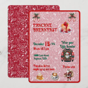 Convites Café da Manhã de Panqueca de Natal Vermelho e Verd