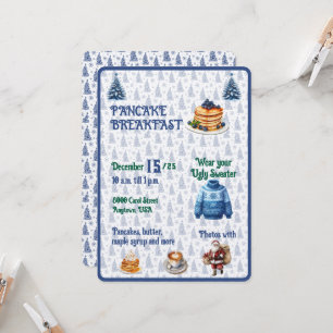 Convites Café da Manhã de Panquecas de Natal Azul e Branco