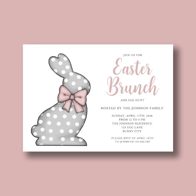 Convites Café da manhã de Páscoa do Coelho Rosa e Caça aos  (Pink Bunny Easter Brunch And Egg Hunt Invitation)