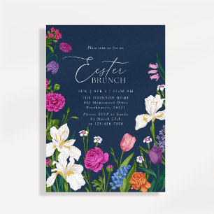Convites Café da Manhã de Páscoa Floral Elegante da Marinha