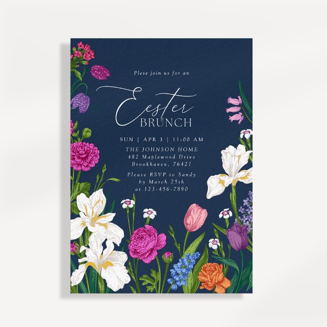 Convites Café da Manhã de Páscoa Floral Elegante da Marinha (Criador carregado)