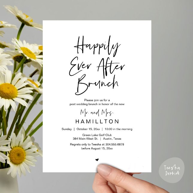 Convites Café da Manhã do Casamento Feliz para Sempre, Fest (Happily Ever After Brunch The Morning After Invitation Card PDF Newlyweds in Black White)