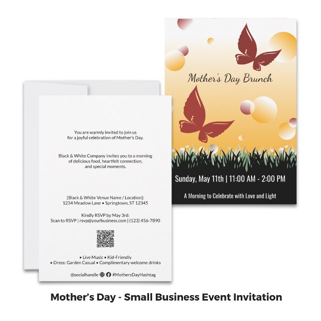 Convites Café da Manhã do Dia das Mães Borboletas Vermelhas (Mother's Day Brunch Red Butterflies Business Event Invitation)