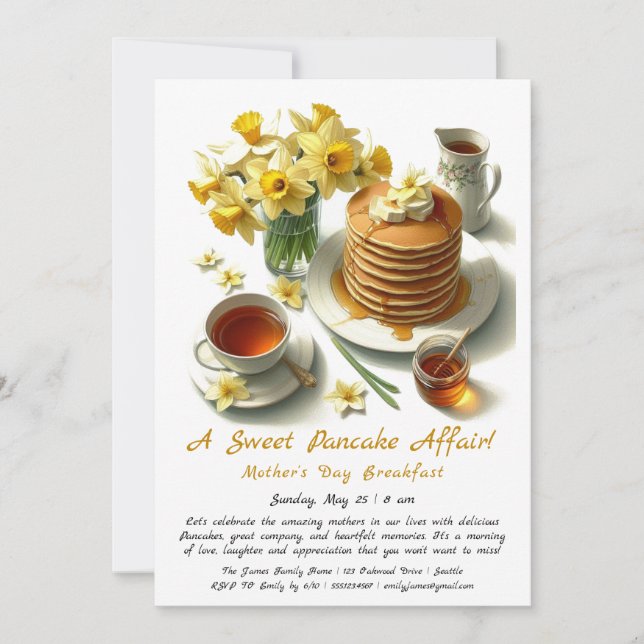 Convites Café da Manhã do Dia das Mães – Panquecas & Narcis (Frente)
