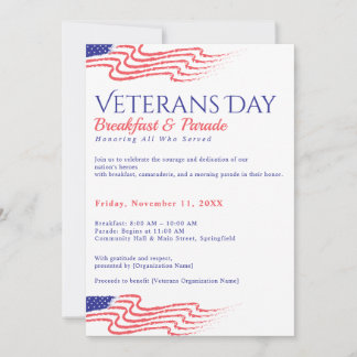 Convites Café da Manhã do Dia dos Veteranos Desfile Patriót