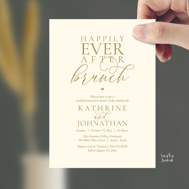 Convites Café da Manhã do Felizes para Sempre Casamento Clá (Happily Ever After Brunch Modern Classy Wedding Elopement Invitation Card in Yellow Gold)
