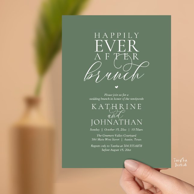 Convites Café da Manhã do Felizes para Sempre Casamento Clá (Happily Ever After Brunch Modern Classy Wedding Elopement Invitation Card in Sage Green)