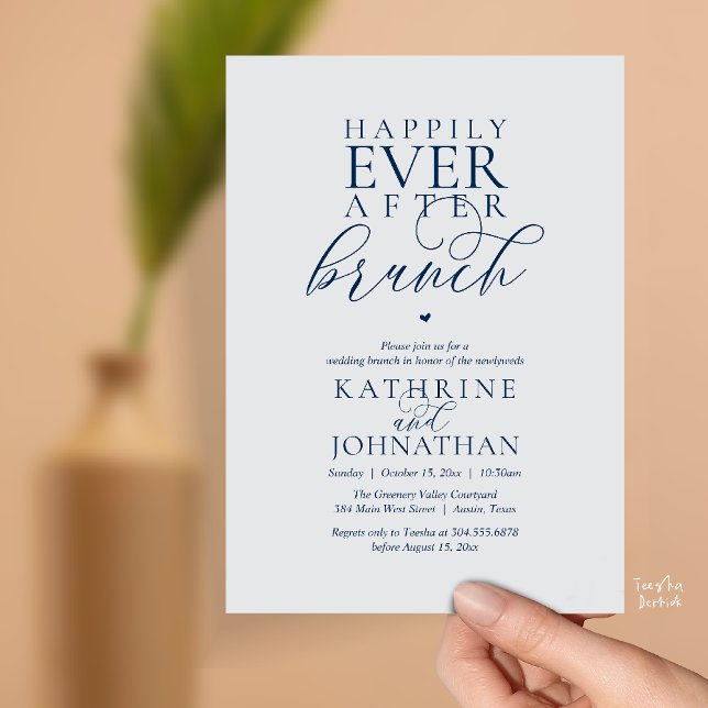 Convites Café da Manhã do Felizes para Sempre Casamento Clá (Happily Ever After Brunch Modern Classy Wedding Elopement Invitation Card in Chill Grey Navy Blue)