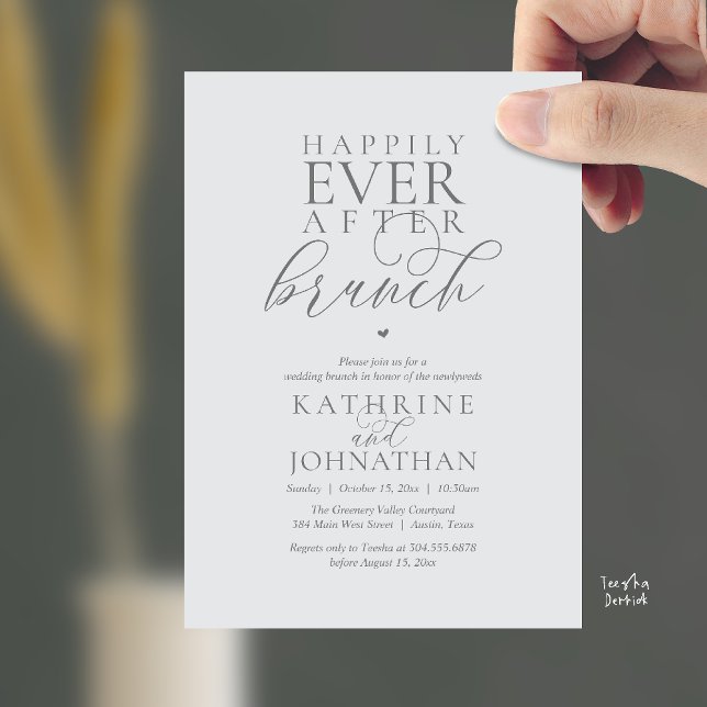Convites Café da Manhã do Felizes para Sempre Casamento Clá (Happily Ever After Brunch Modern Classy Wedding Elopement Invitation Card in Chill Grey)