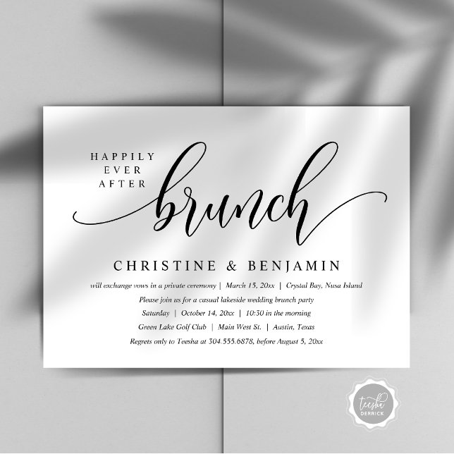 Convites Café da Manhã do Felizes para Sempre, Casamento Si (Happily Ever After Brunch Party, Modern Script Invitation card, Printed and or digital download)