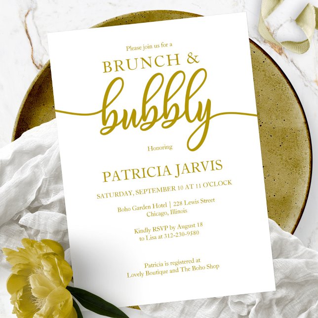 Convites Café da Manhã e Bubbly Elegante em Ouro Chá de Noi (Criador carregado)