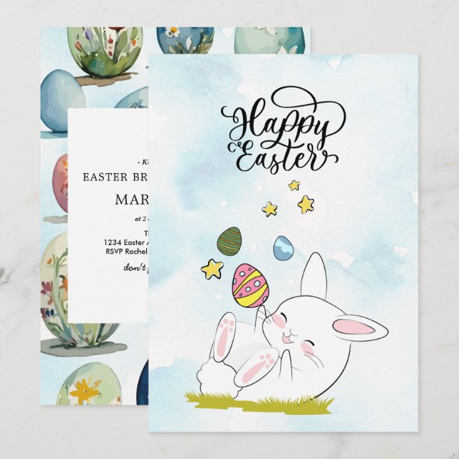 Convites Café da manhã e Caça aos Ovos de Páscoa | Coelhinh (Frente/Verso)