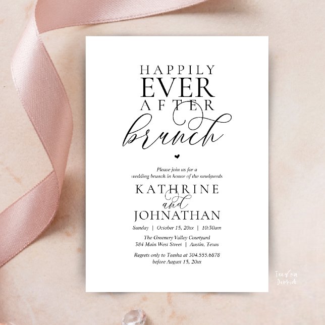 Convites Café da Manhã Felizes para Sempre Classe Elopament (Happily Ever After Brunch Modern Classy Wedding Elopement Invitation Card in Black and White)