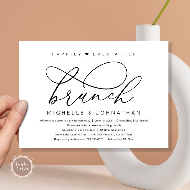 Convites Café da Manhã Felizes para Sempre, Festa Romântica (Happily Ever After Brunch Party, Invitation Card, Modern Romantic Wedding Elopement, Black and White)