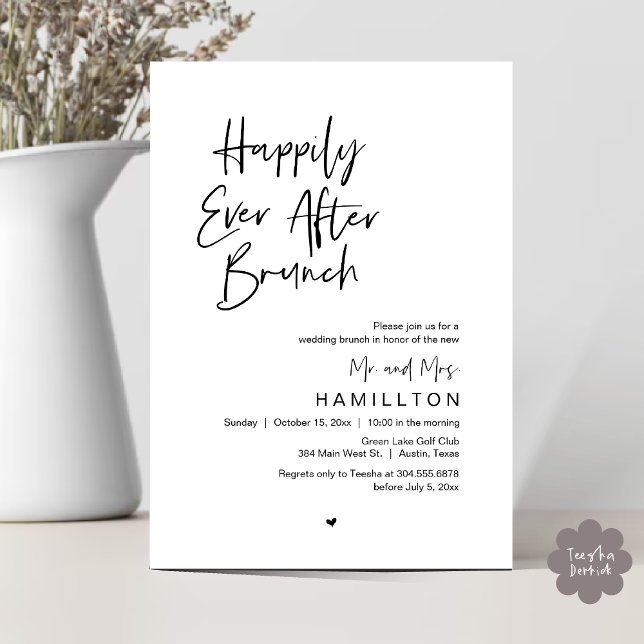 Convites Café da Manhã Felizes para Sempre no Dia Seguinte (Happily Ever After Brunch The Morning After Invitation Card PDF Newlyweds in Black White)