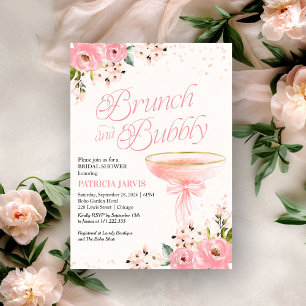 Convites Café da Manhã Floral com Laço Rosa e Espumante Chá