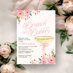 Convites Café da Manhã Floral com Laço Rosa e Espumante Chá