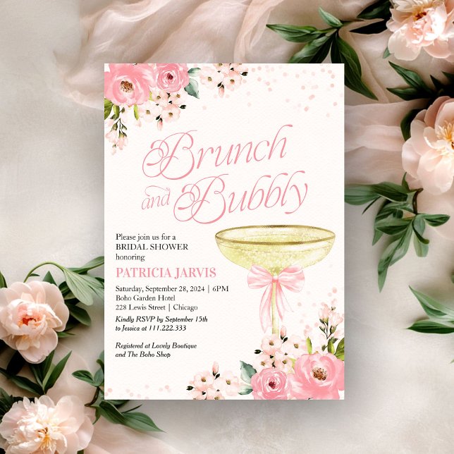 Convites Café da Manhã Floral com Laço Rosa e Espumante Chá (Criador carregado)