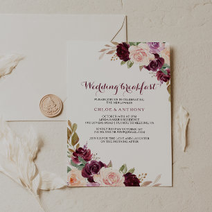 Convites Café da Manhã Floral Verde Blush Burgundy