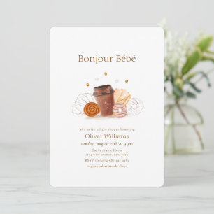 Convites Café da Manhã Neutro Bonjour Bébé Chá de Bebê