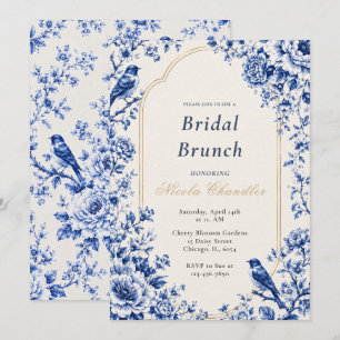 Convites Café da Manhã Nupcial Azul Chinoiserie
