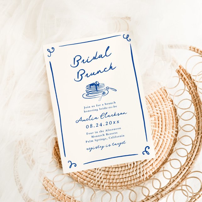 Convites Café da Manhã Nupcial Azul Naval Desenhado à Mão C (Criador carregado)