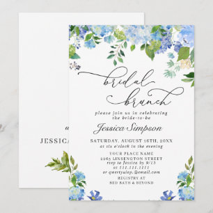 Convites Café da Manhã Nupcial em Aquarela Azul Elegante co