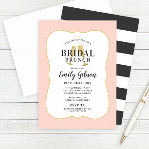 Convites Café da Manhã Nupcial Rosa Dourado Chic