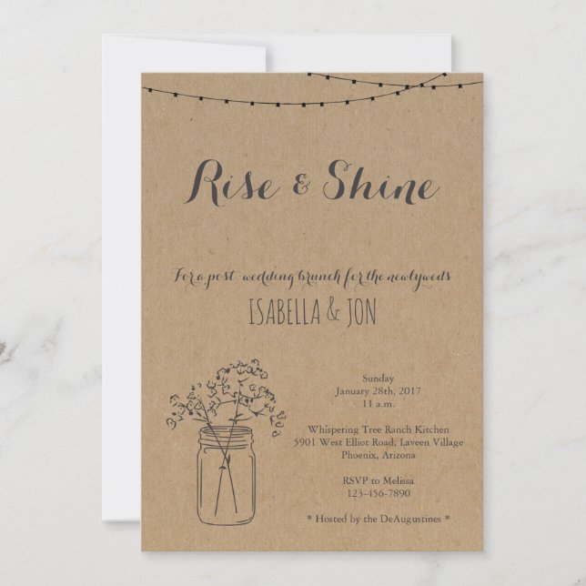 Convites Café da Manhã Pós-Casamento em Fundo Kraft (Frente)