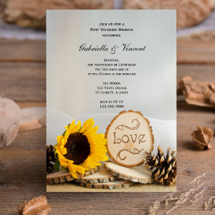 Convites Café da Manhã Pós-Casamento Rústico de Girassóis e