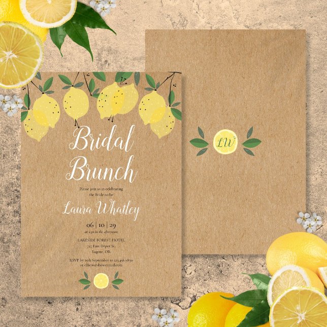 Convites Café da Manhã Rústico de Noiva com Limão para Chá  (Rustic Bridal Brunch Lemon Bridal Shower Invitation)