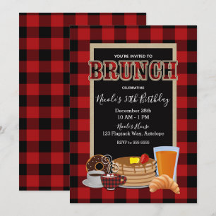 Convites Café da Manhã Rústico Vermelho Preto Xadrez Buffal
