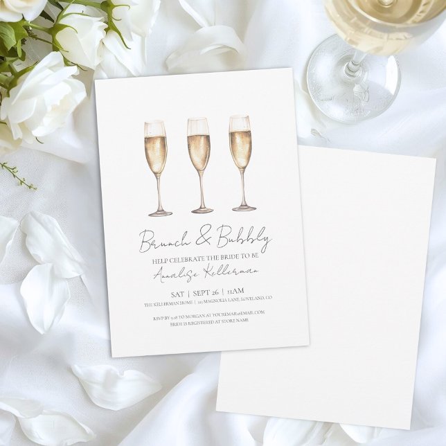 Convites Café da Manhã Tardio e Champanhe para Chá de Noiva (Modern Brunch And Bubbly Minimal Bridal Shower Invitation)