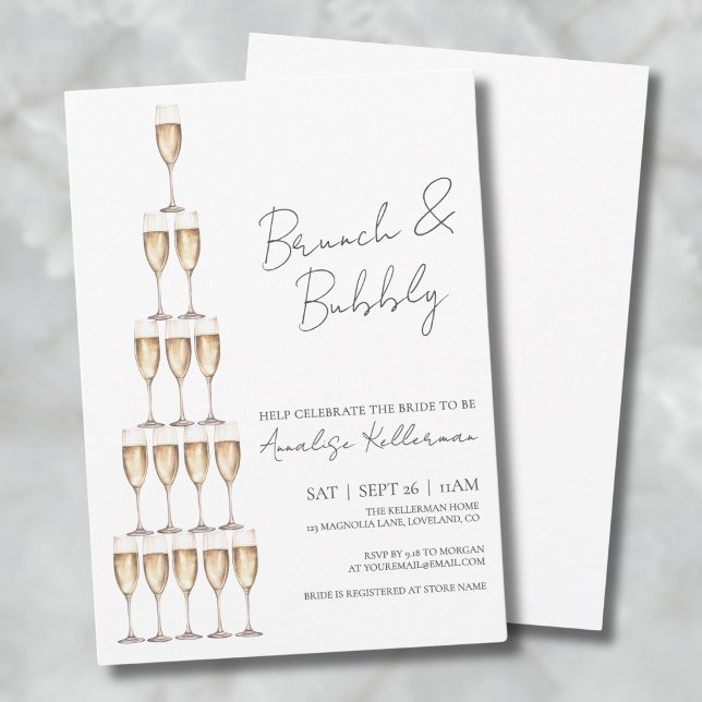 Convites Café da Manhã Tardio e Champanhe para Chá de Noiva (Brunch And Bubbly Elegant Bridal Shower Invitation)