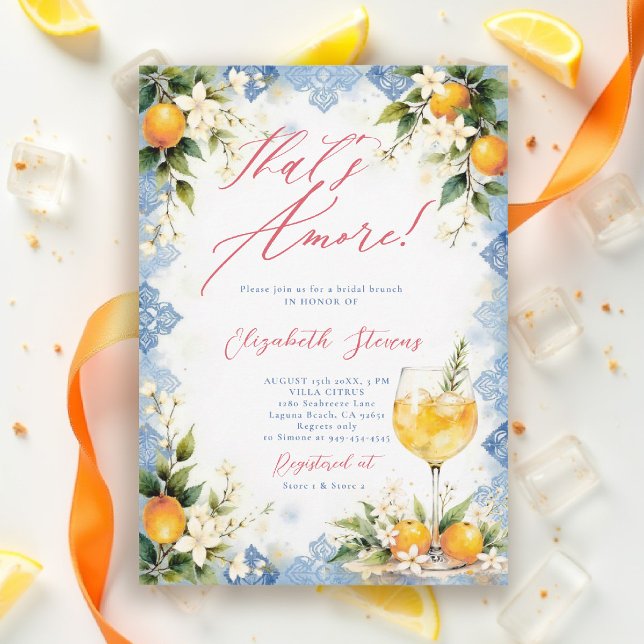 Convites Café da Manhã Temático Italiano "Isso é Amor" para (thats amore italian themed bridal shower invitation lemon and blue watercolor cocktail brunch)