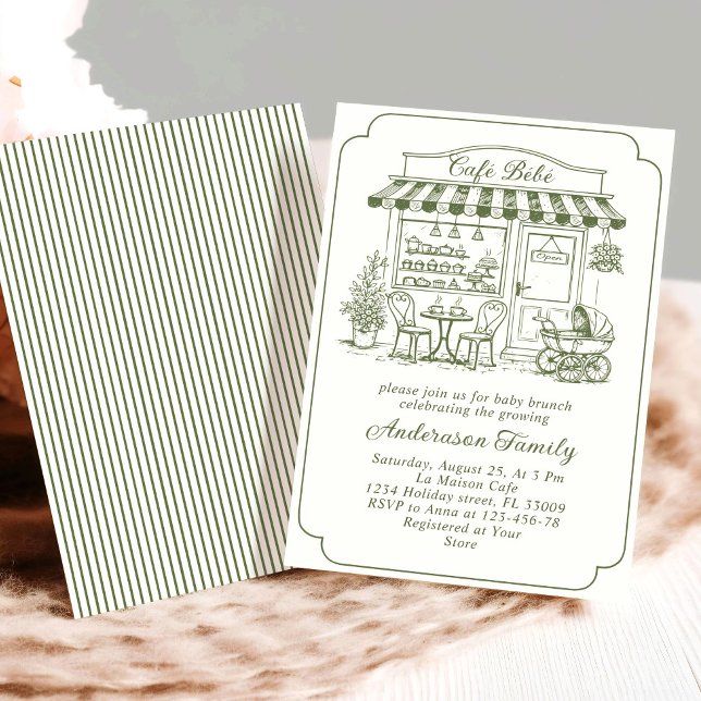 Convites Café da Moda Bebe Loja de Café Chá de Bebê Francês (Criador carregado)
