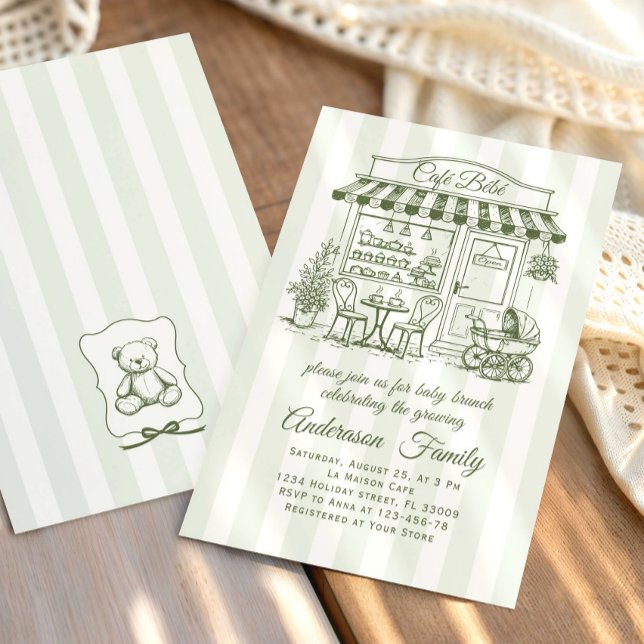 Convites Café da Moda Bebe Loja de Café Chá de Bebê Francês (Criador carregado)