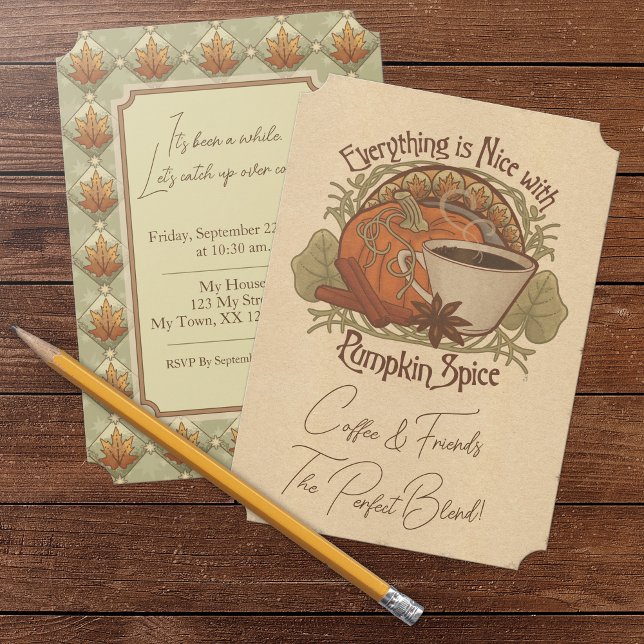 Convites Café e Amigos com Especiarias de Abóbora (Pumpkin Spice Coffee & Friends Invitation - Ticket Corners)