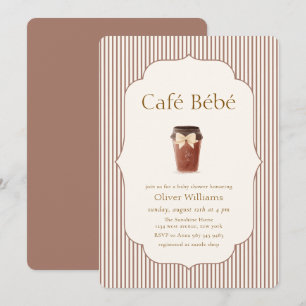 Convites Café Elegante Listra Marrom Bébé Chá de Bebê