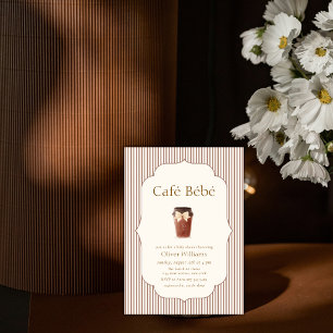 Convites Café Elegante Listra Marrom Bébé Chá de Bebê