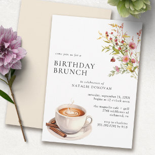 Convites Café Flores Selvagens   Modern Floral Birthday Bru