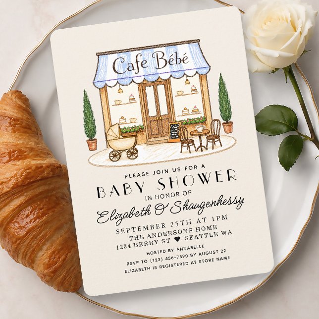 Convites Café Francês de Paris Bébé Menino Chamada de Bebê (Criador carregado)