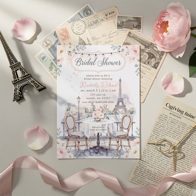 Convites Café Francês Tema Paris Torre Eiffel Chá de Noiva (French Cafe Paris Theme Eiffel Tower Bridal Shower Invitation)