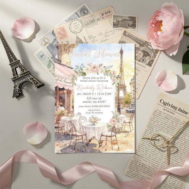Convites Café Francês Tema Paris Torre Eiffel Chá de Noiva (French Cafe Paris Theme Eiffel Tower Bridal Shower Invitation)