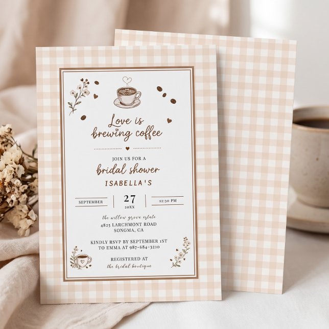 Convites Café Love Is Brewing Boho Bege Personalizado (Love Is Brewing Coffee Boho Beige Custom Invitation)
