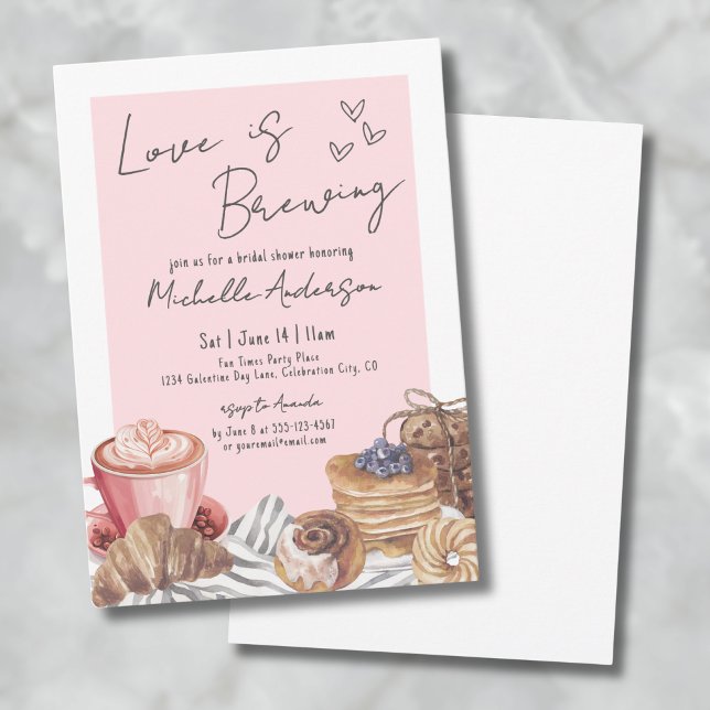 Convites Café Love Is Brewing Brunch Chá de Noiva (Love Is Brewing Coffee Brunch Bridal Shower Invitation)
