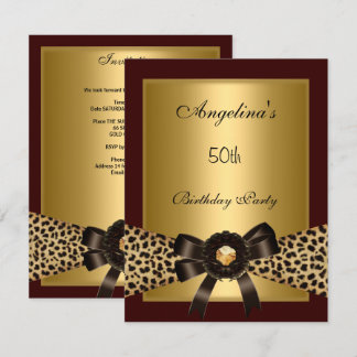 Convites Café Marrom Preto Leopardo Dourado 50º Aniversário