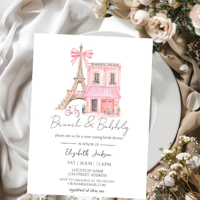 Convites Café Paris Água-forte Rosa Brunch e Espumante (Criador carregado)