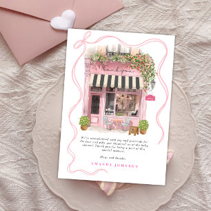 Convites Café Parisiense Bonjour Bebe Laço Rosa Obrigado