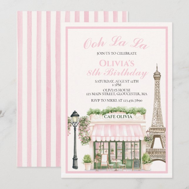 Convites Café Parisiense de Aniversário de Paris (Frente/Verso)